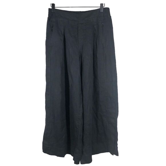 Athleta Playa Linen Wide Leg Crop Black Pull On Pants Lagenlook 798591 Size 10